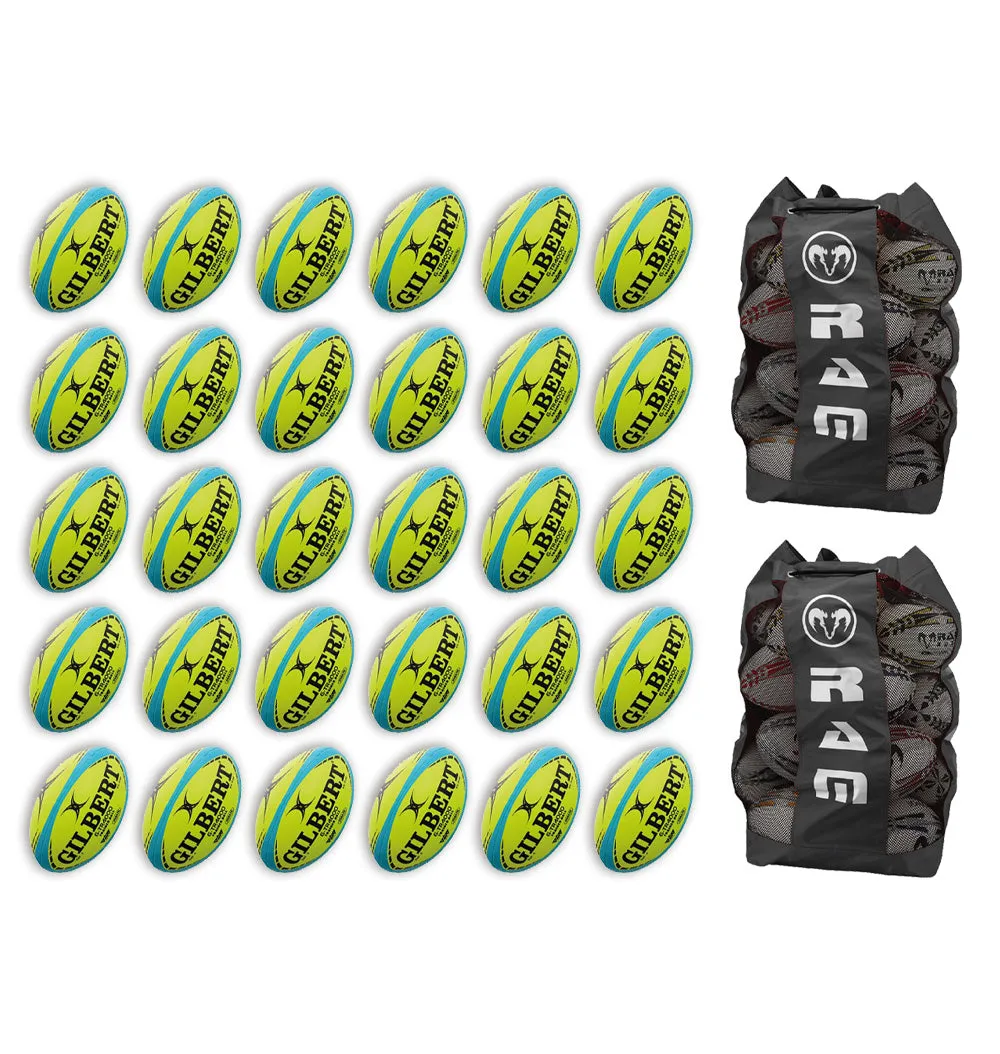 Gilbert G-TR4000 Trainer Neon Ball Bundle - 30 x balls and 2 bags