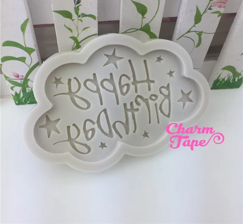 Happy Birthday Food Grade Silicon silicone mold for uv resin /cake/ Fondant flexible mold H3939