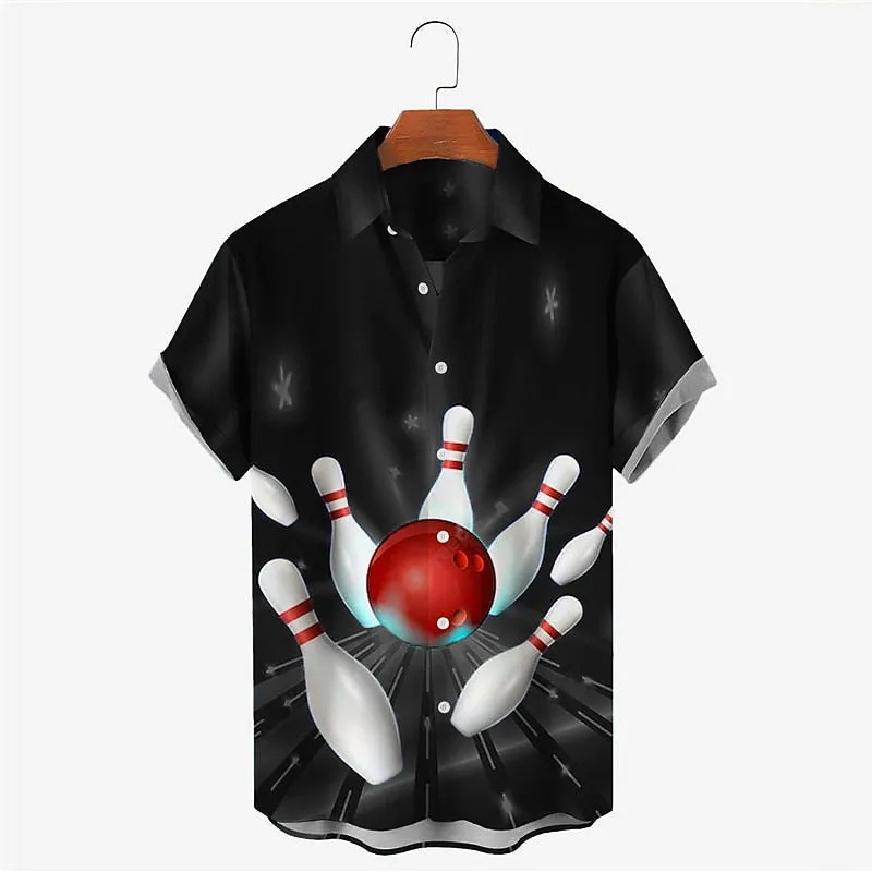 Men's Bowling Ball Graphic Prints Turndown Shirt 2406002948