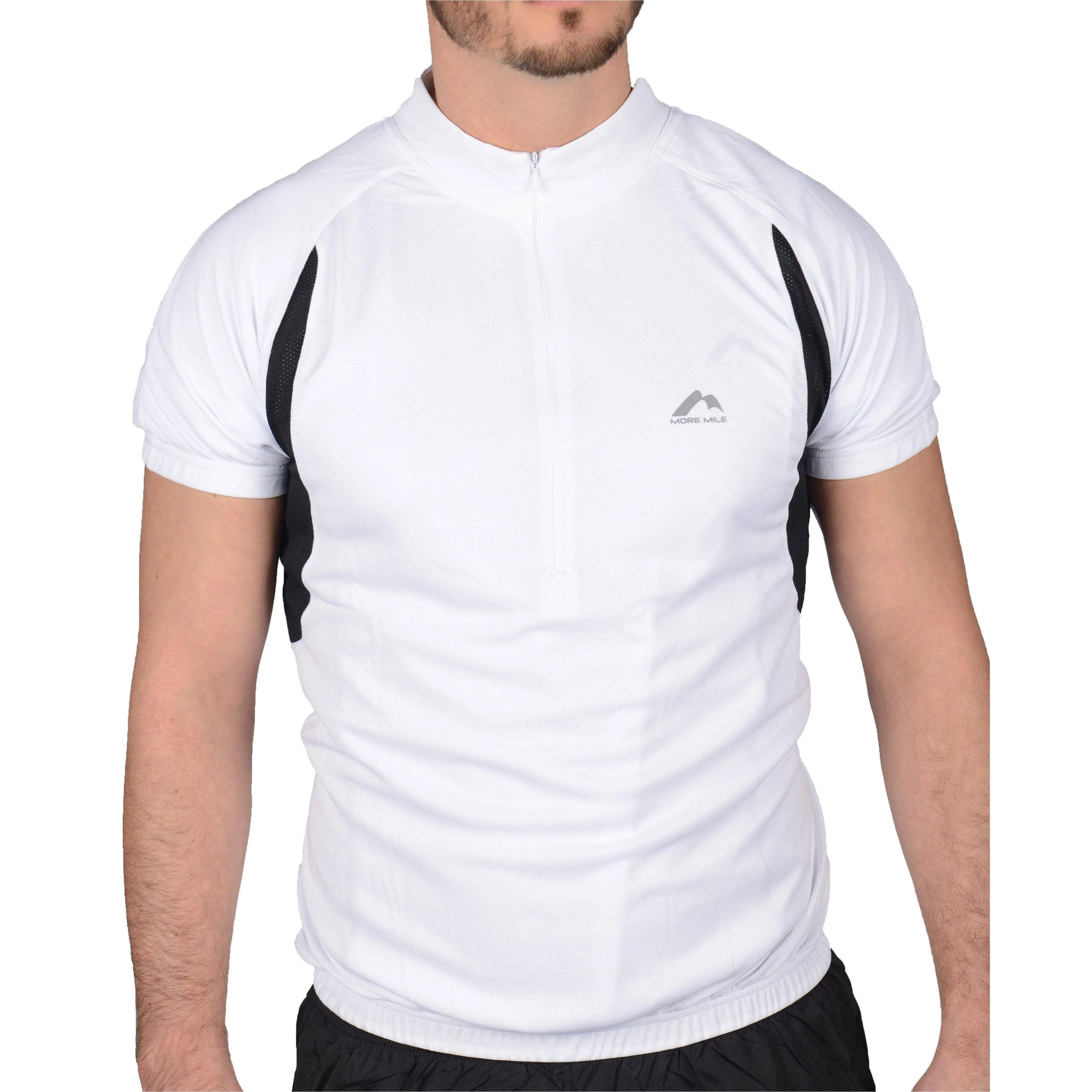 More Mile Short Sleeve Half Zip Mens Cycling Jersey - White