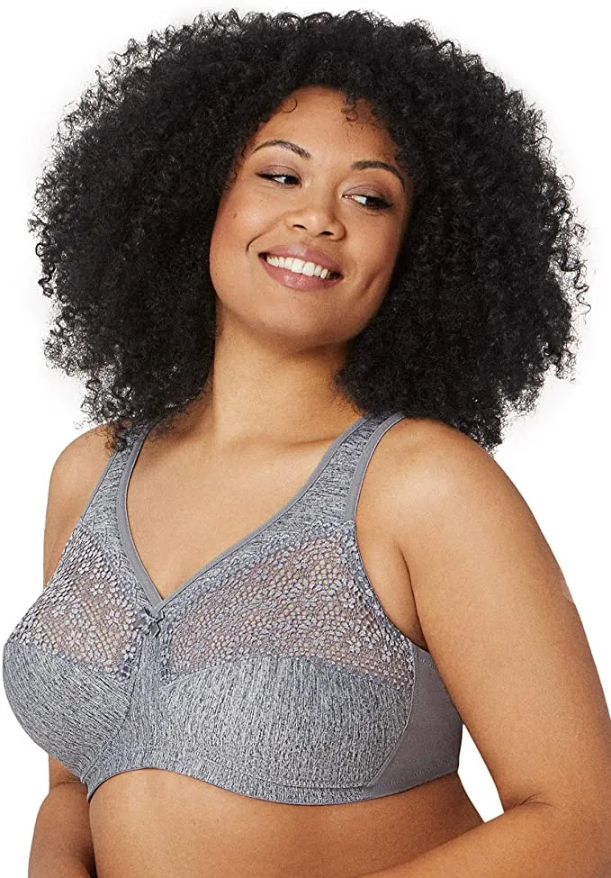 New Glamorise Women's Plus Size Full Figure MagicLift Comfort Bra with Posture Back in Heather Grey, Sz 42DD! Retails $77 