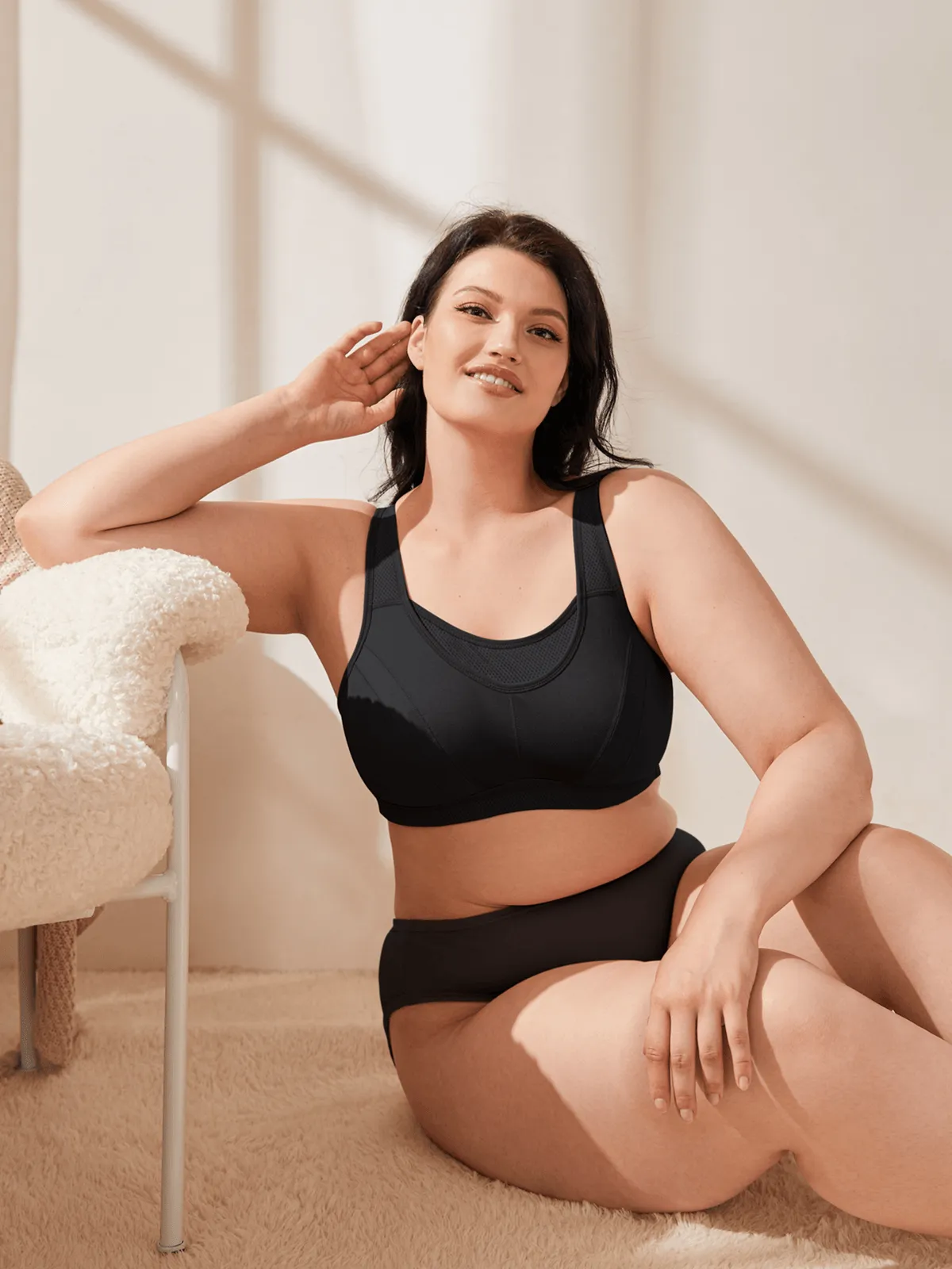 Plus Size Non Padded Yoga Wirefree Sports Bra Black