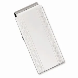Rhodium Plated Patterned Edge Hinged Money Clip